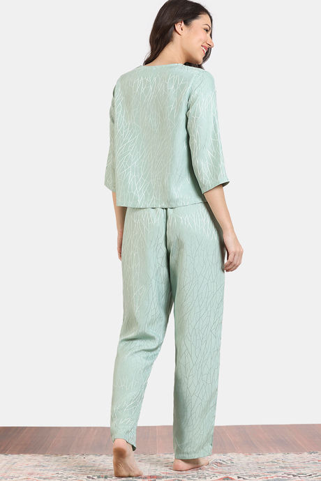 Zivame Coral Glaze Woven Pyjama Set - Granite Green — image 4